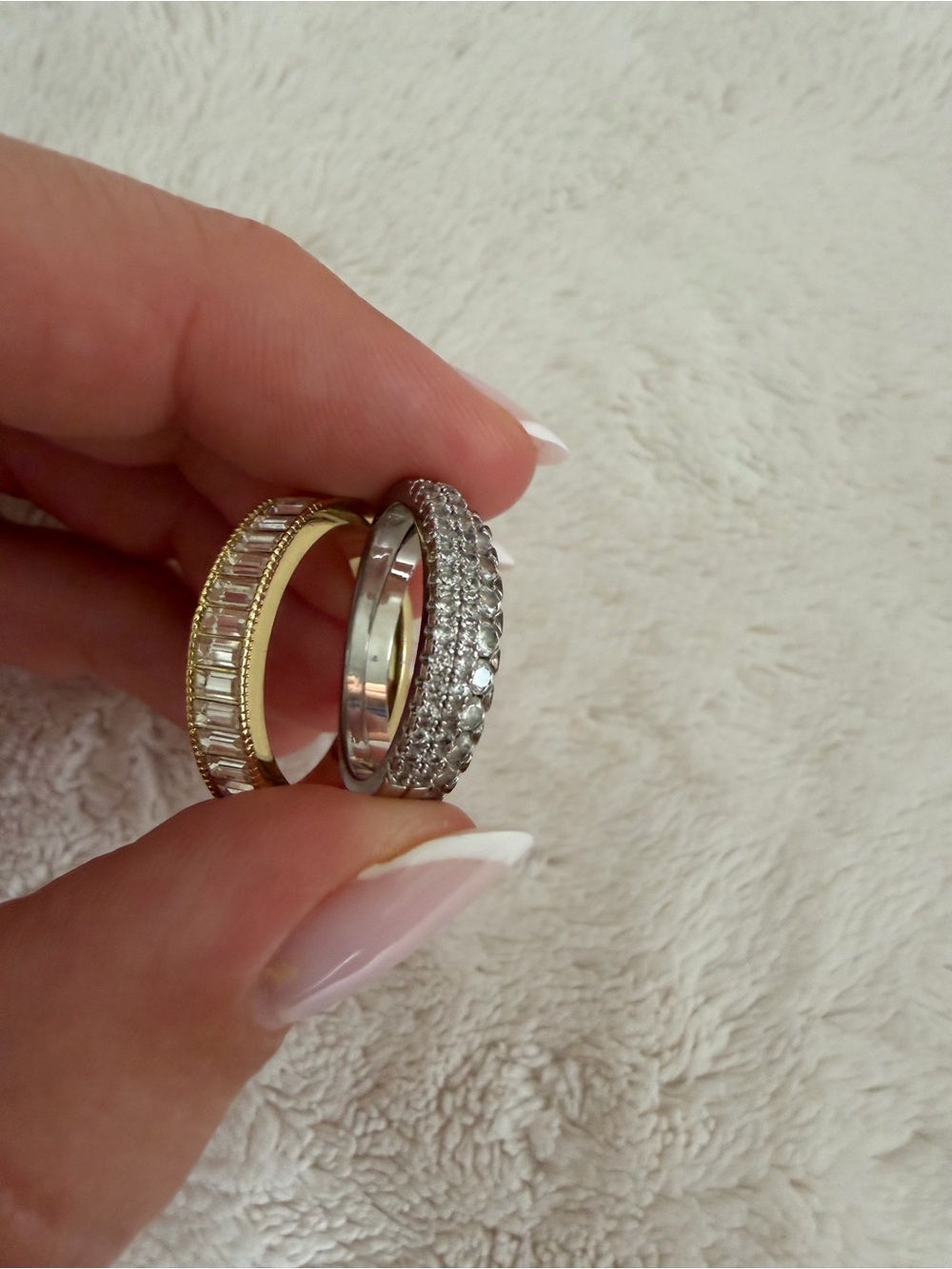 Amazon Two-Tone Crystal Eternity Rings — Gold and Silver